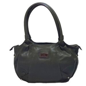 395. ISAAC MIZRAHI ARMY GREEN LEATHER BAG!